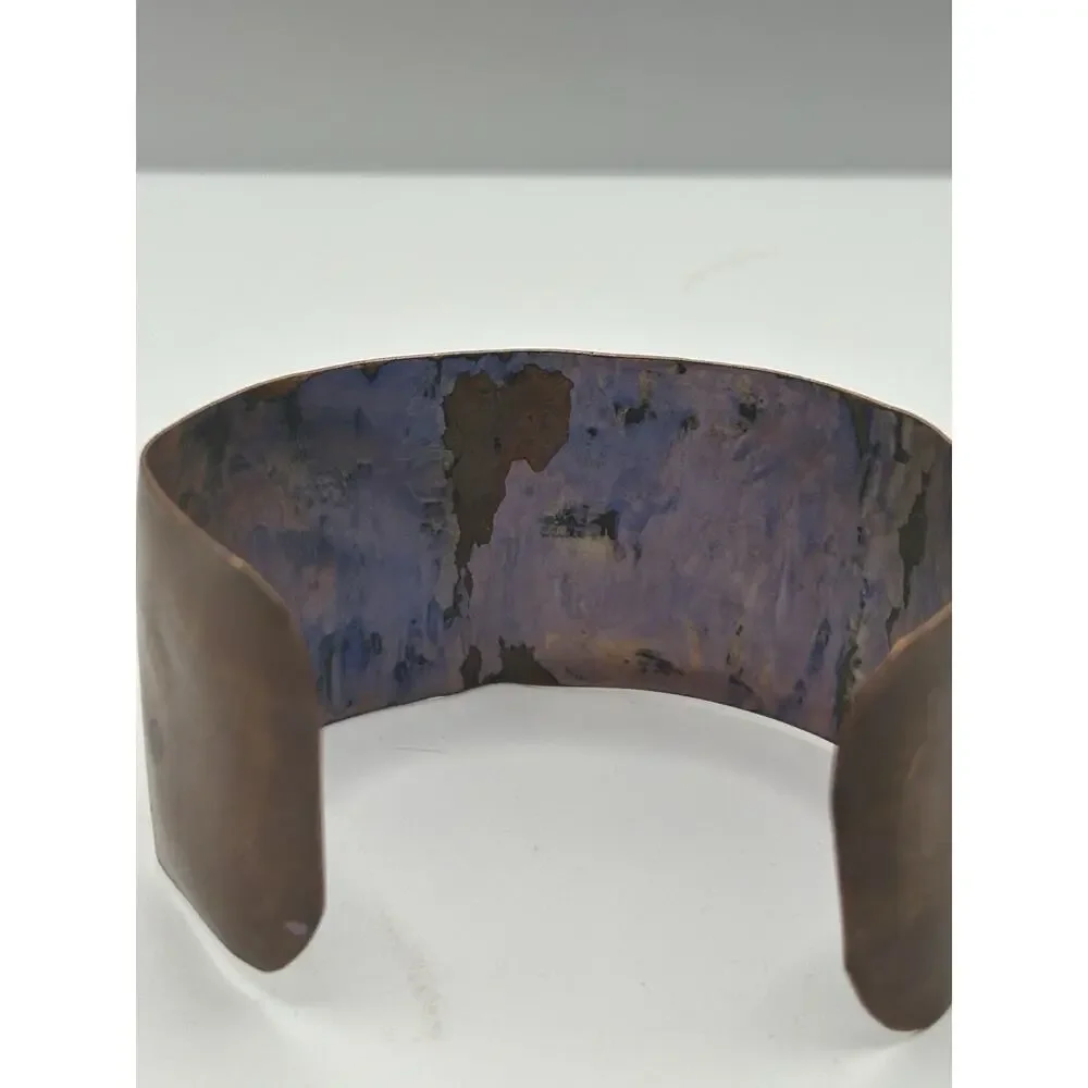 Vintage Handcrafted Arts & Crafts Copper Cuff Bracelet Fish Brass Abalone Accent
